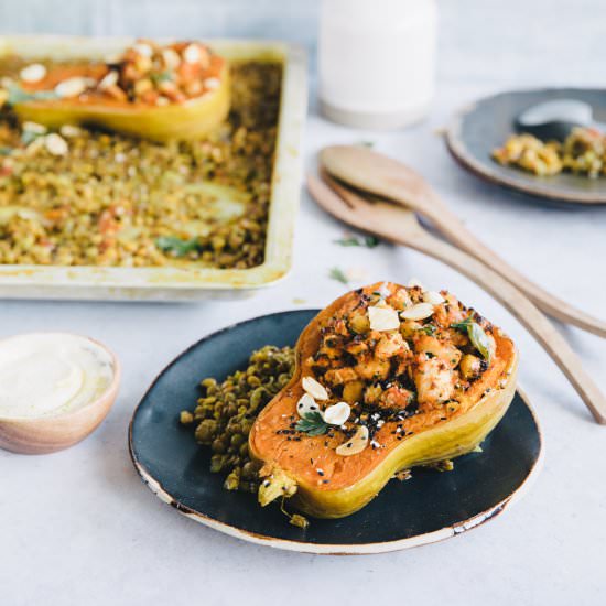 Stuffed butternut squash with daal