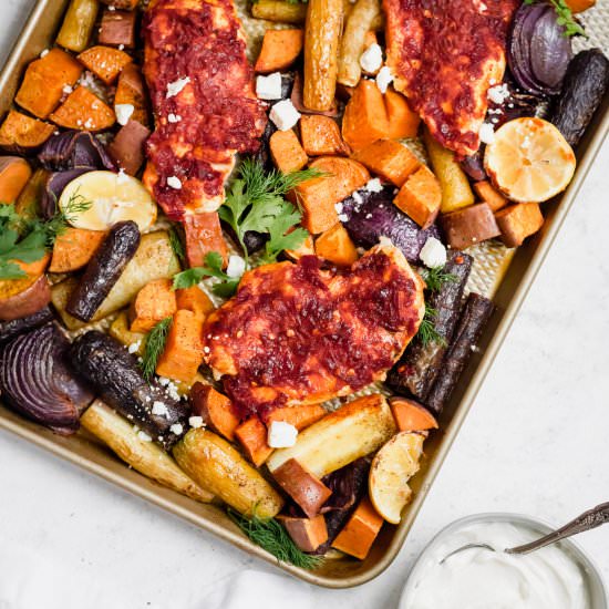 Sheet Pan Honey Harissa Chicken