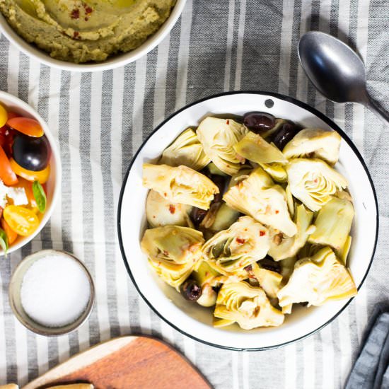 Lemony artichokes and olives