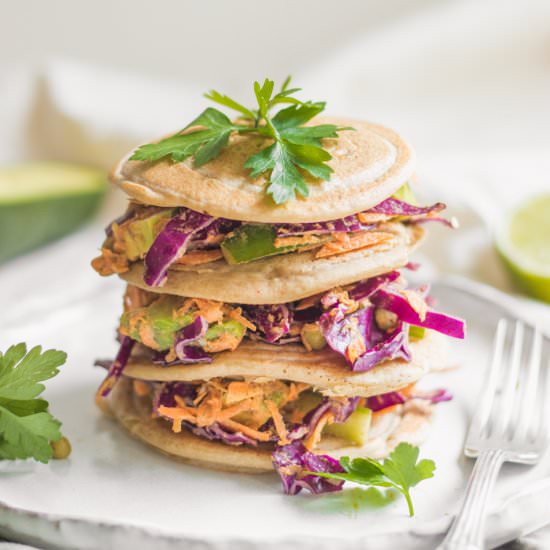 Buckwheat pancakes with veggie slaw