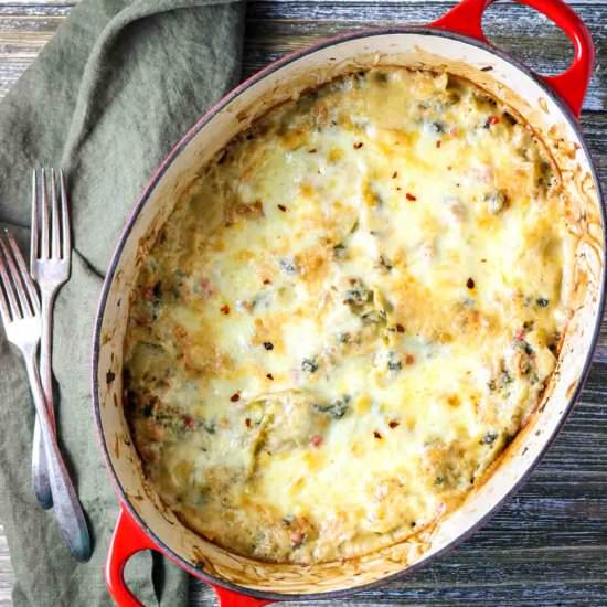 One Pot Spinach Artichoke Lasagna