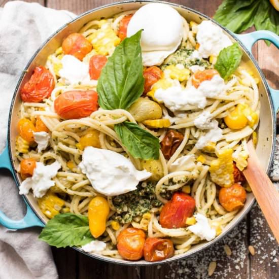 Late Summer Veggie Pesto Pasta