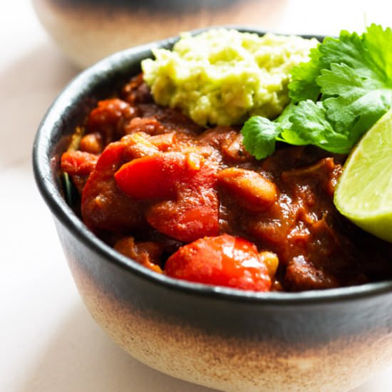Vegan Bean Chilli with Guacamole