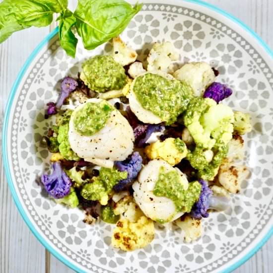 Lemon Basil Scallops & Cauliflower