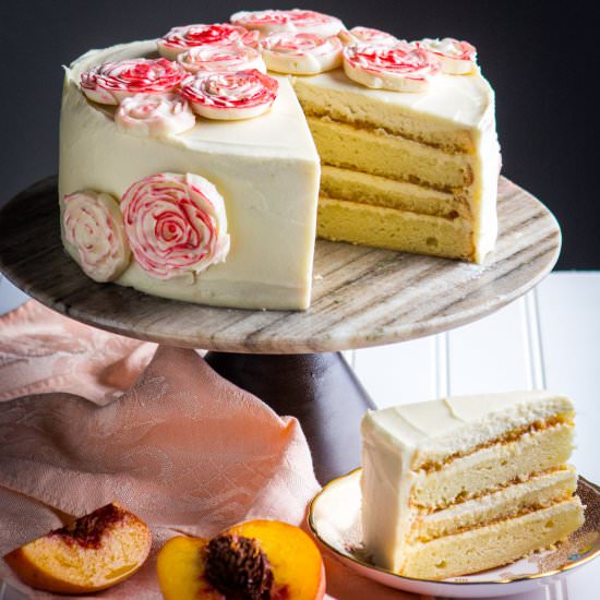 Peach Cake with Caramel Frosting