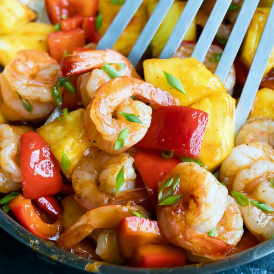 BBQ Pineapple shrimp Skillet