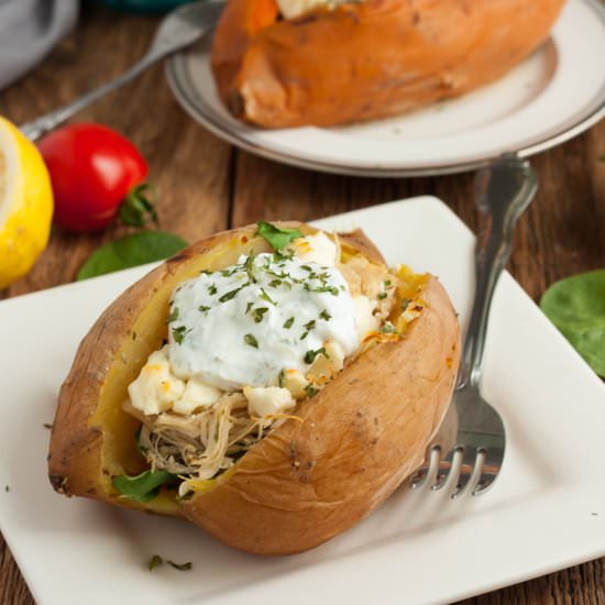 Chicken Gyro Stuffed Sweet Potatoes