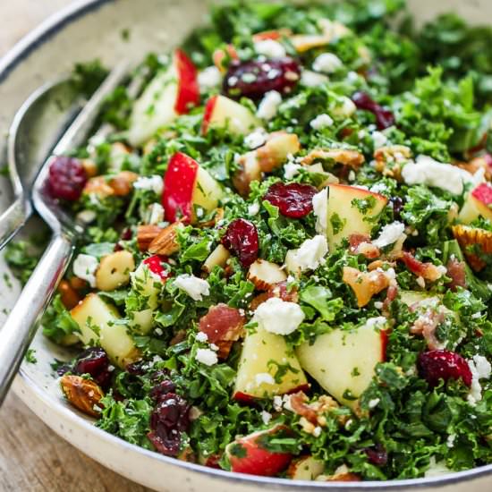 Apple Cranberry Bacon Kale Salad