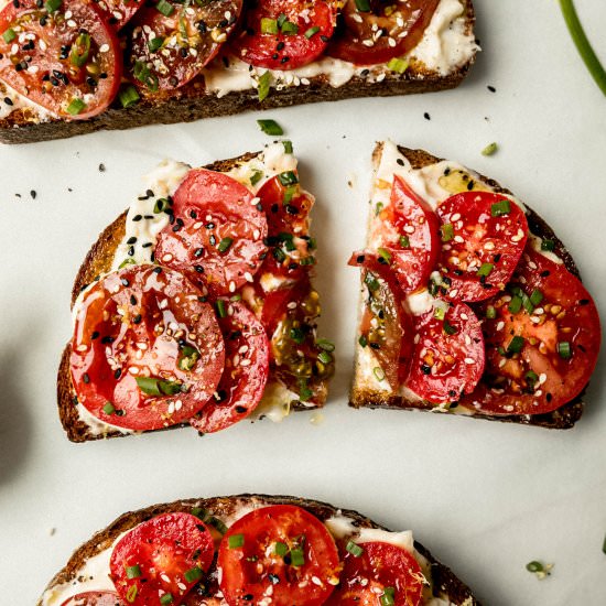 Tomato Toast w/ Chives & Sesame