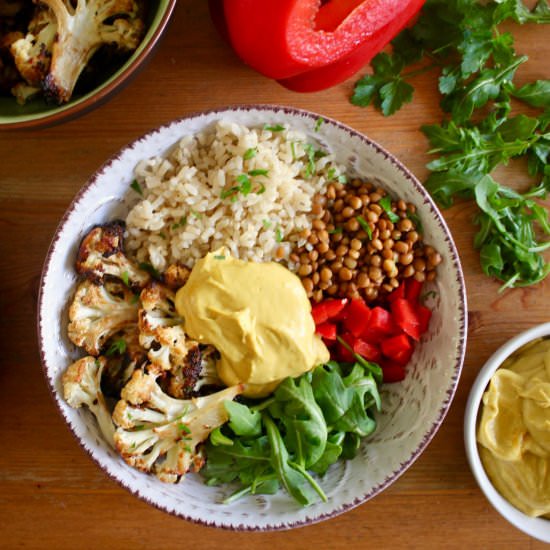 Miso roasted cauliflower bowl