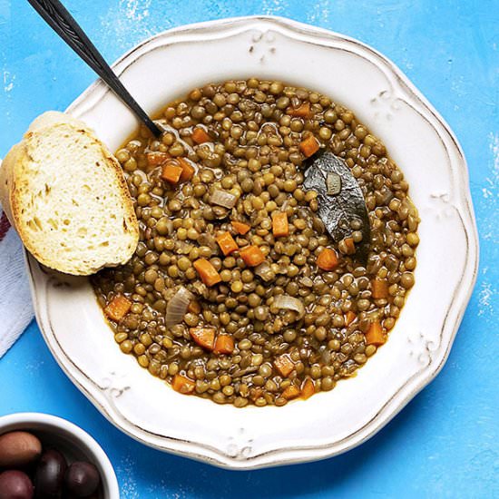 Easy Greek brown lentil soup