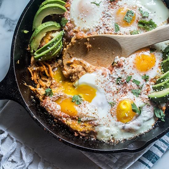 Sweet Potato Refried Bean Egg Skill