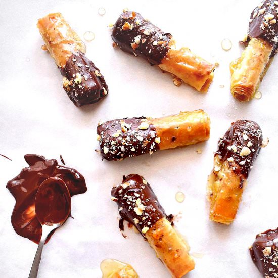 Chocolate-Dipped Baklava Rolls