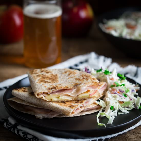 apple, ham and cheddar quesadillas