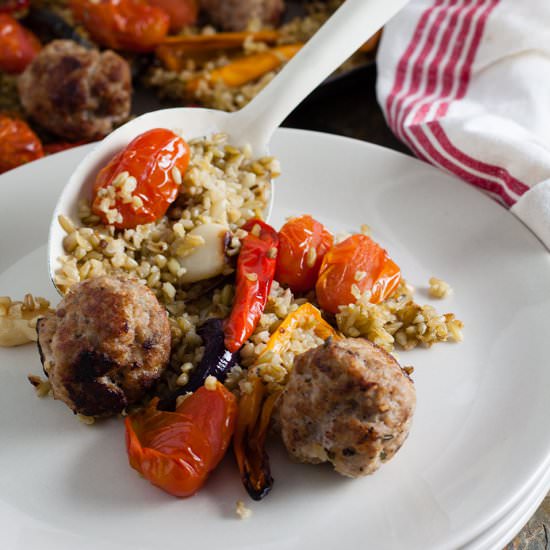 Pork meatballs with freekeh