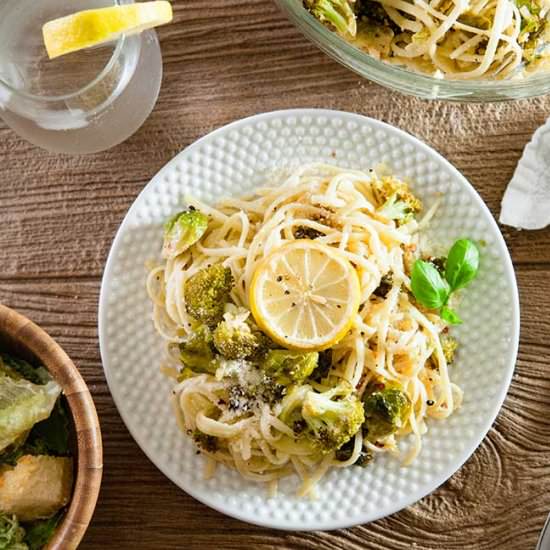Roasted Broccoli and Brussels Pasta