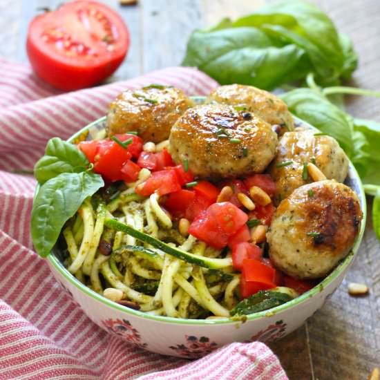 Italian Meatballs and Pesto Zoodles