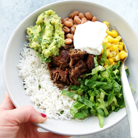 Slow Cooker Barbacoa Burrito Bowls
