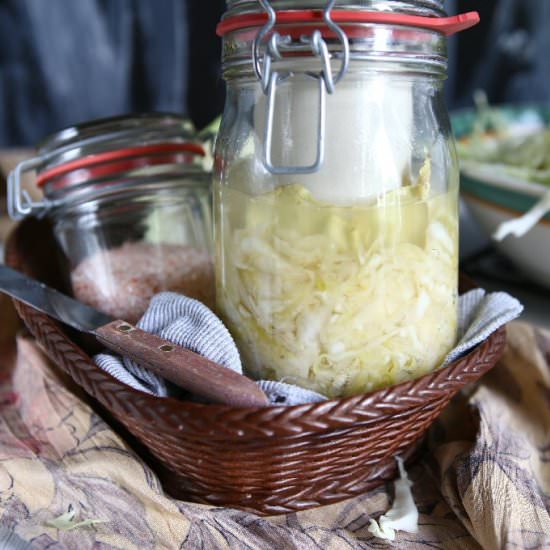 Homemade Sauerkraut in a Jar
