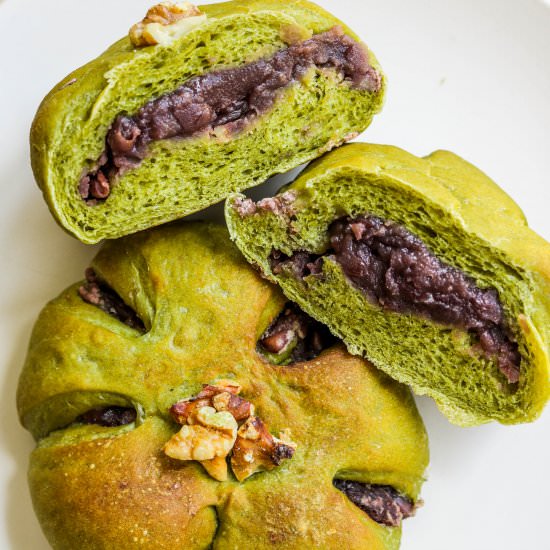 Matcha Buns + Sweet Red Bean Paste