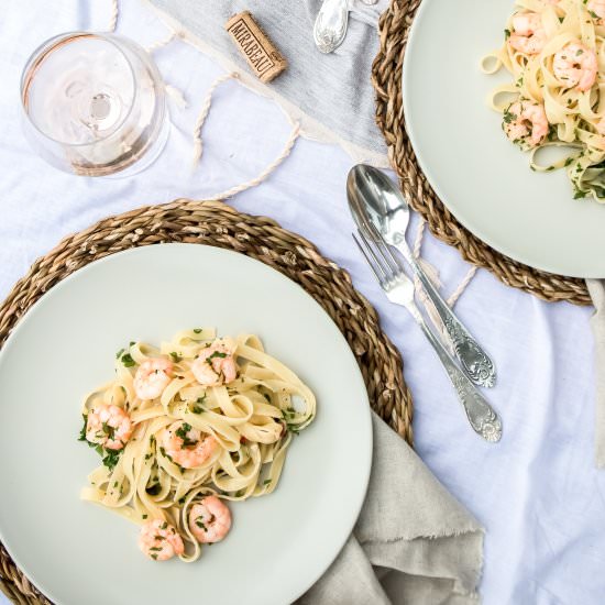 prawn and rosé wine linguine