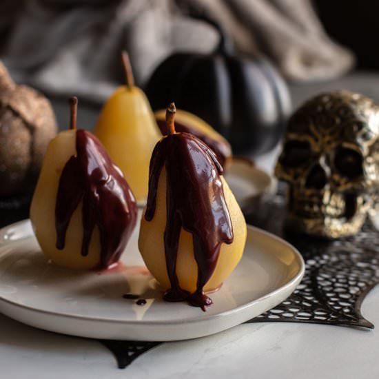 Red Velvet Poached Pears