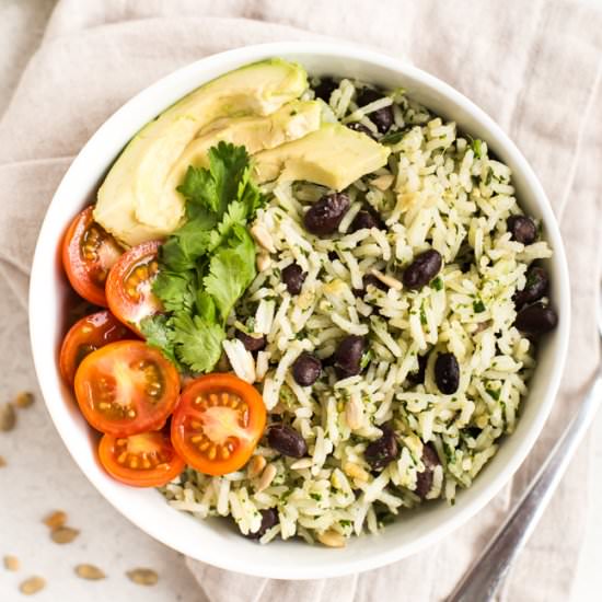 Mexican rice with cilantro pesto