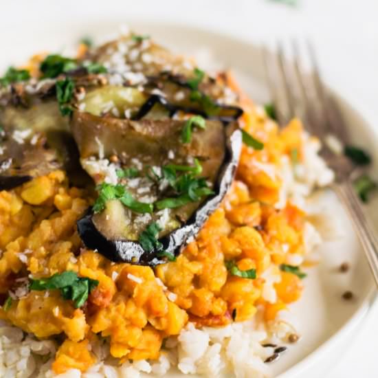Slow Cooker Dahl with Aubergines