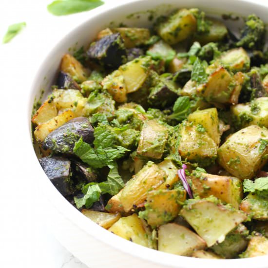 Roasted Garlic and Pesto Potatoes