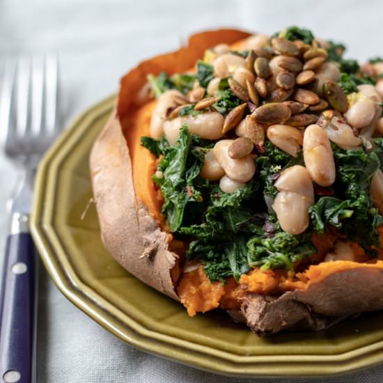 Lemony Kale & White Bean Sweet Potato