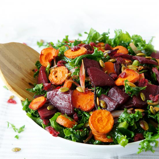 Roasted Beet & Carrot Kale Salad