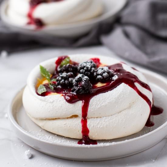 Blackberry Lemon Curd Pavlova Nests