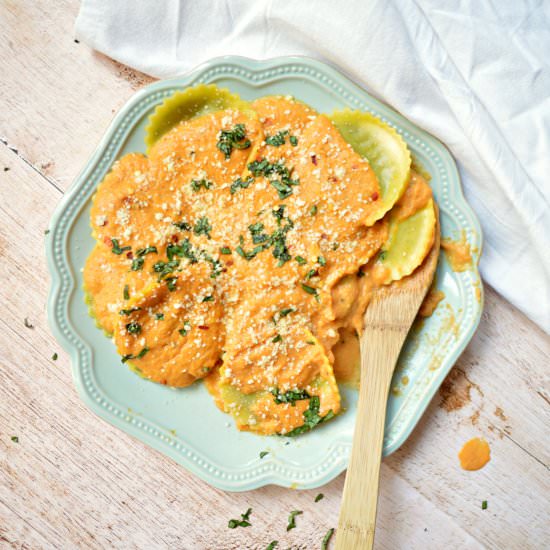 Pumpkin Alfredo Ravioli Bites