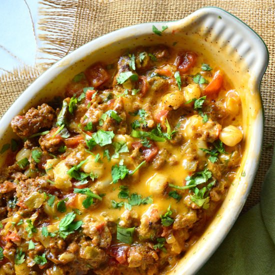 Chorizo and Hominy Casserole
