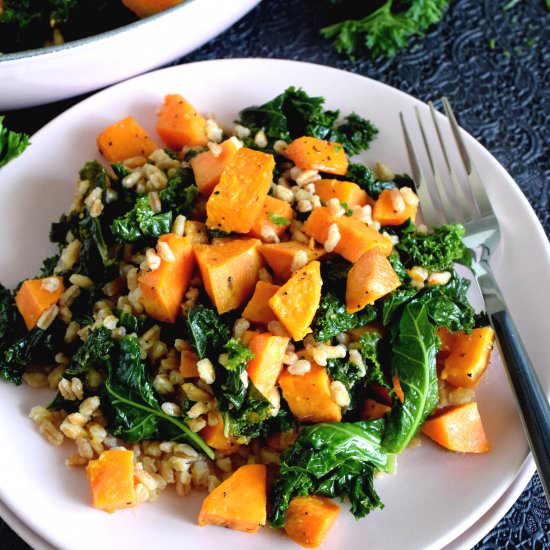Kale and Sweet Potato Farro Salad