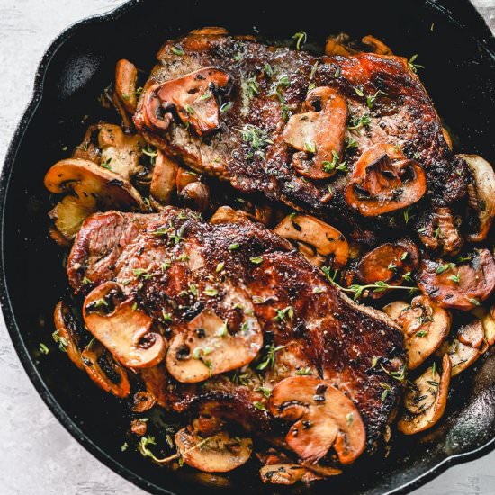 Pan Seared Steak with Mushrooms