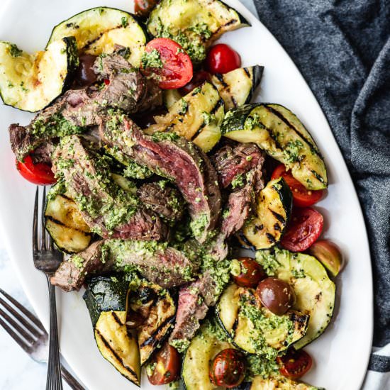 steak, zucchini, and pesto salad