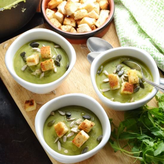 Vegan Split Pea Soup with Arugula