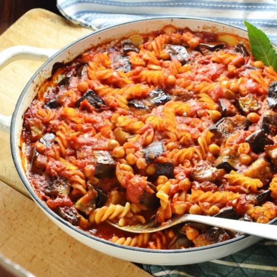 Pasta Bake with Eggplant + Chickpea