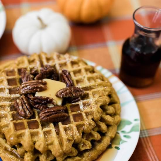 Pumpkin Spice Waffles with Pecans