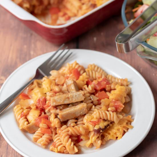 Sausage Pasta Bake with Baked Beans