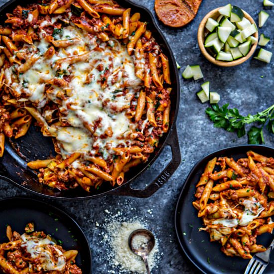 Easy One Skillet Baked Ziti