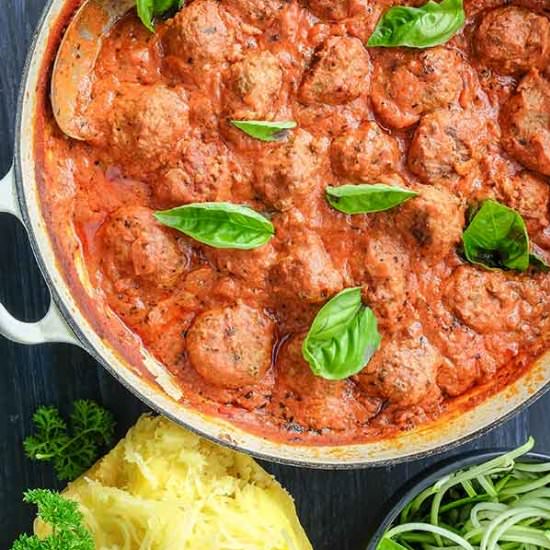 Keto Baked Meatballs in Tomato Crea