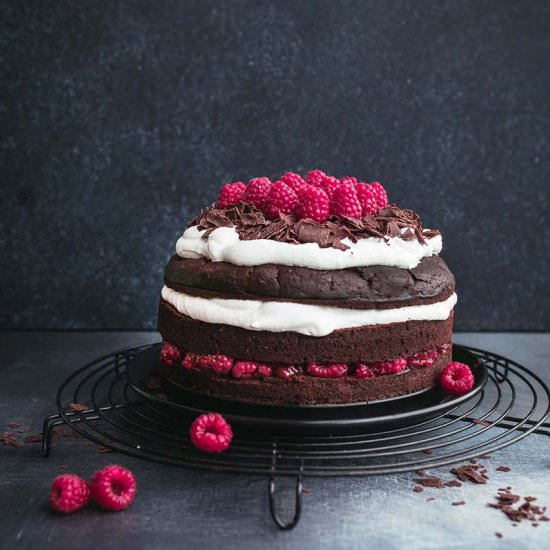 Vegan Black Forest Cake with Raspberries