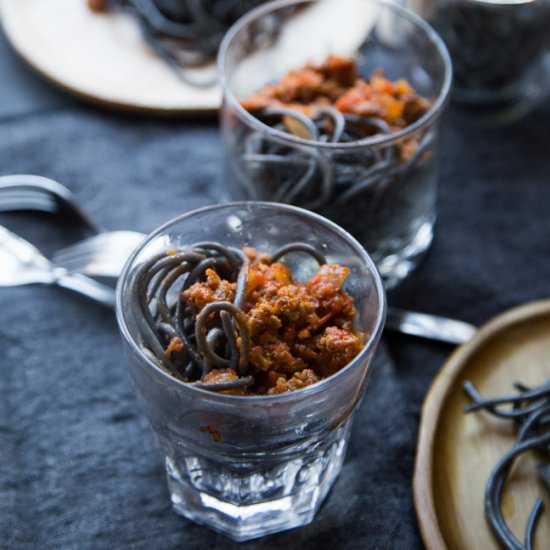 Halloween Squid Ink Spaghetti Worms
