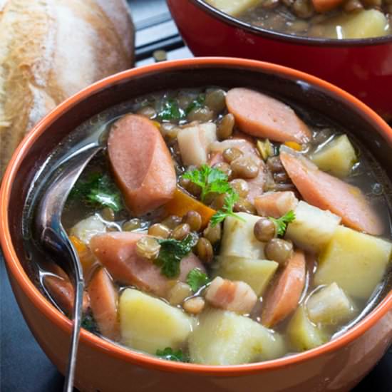 German Lentil Soup with Frankfurter