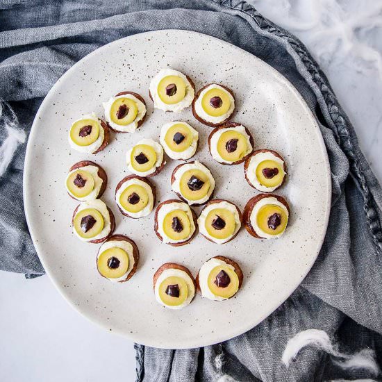 Spooky Chorizo Olive Eyeballs