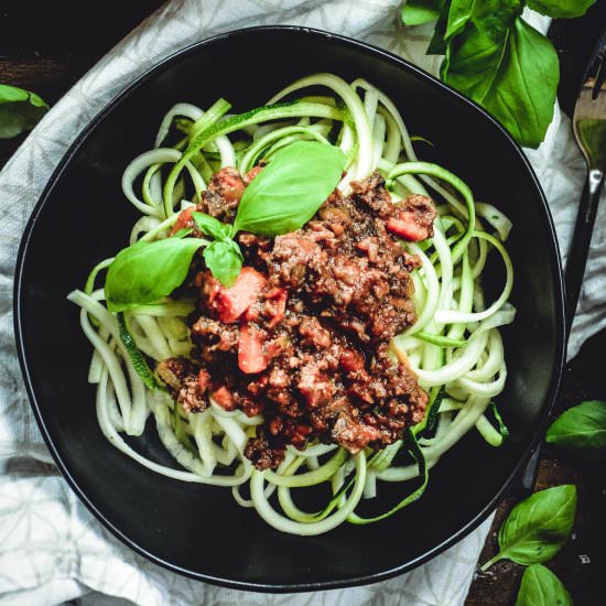 Bolognese sauce over zoodles
