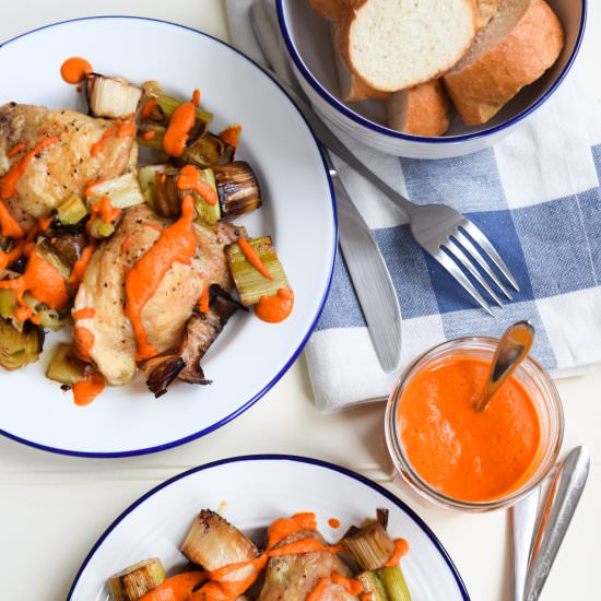 Chicken Thighs with Roasted Leeks