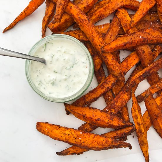 SWEET POTATO FRIES WITH TZATZIKI